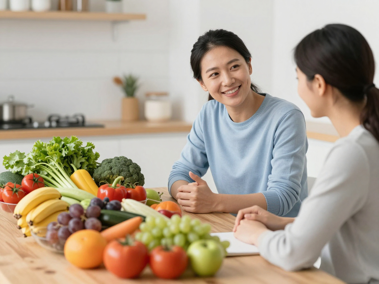 Nutrition coaching session with healthy foods